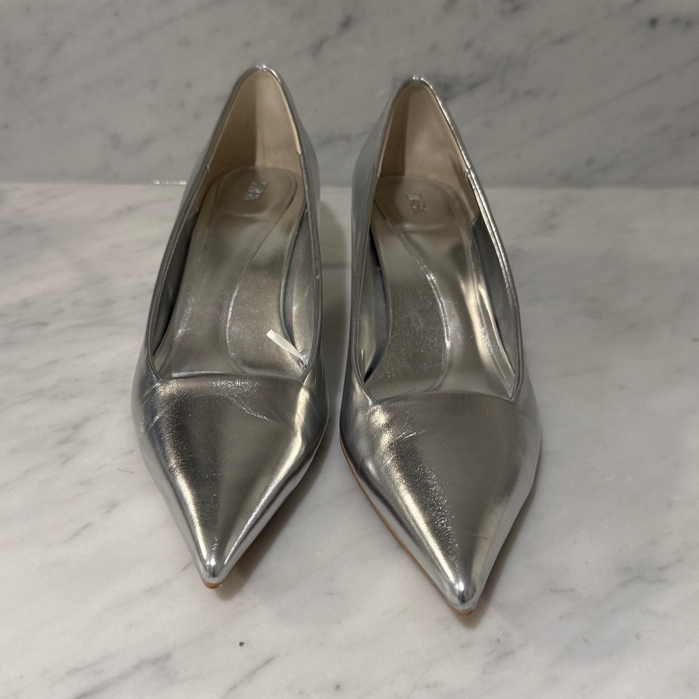 Zara metallic Silver Pointed Toe kitten Heels